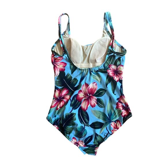 Vintage tropical print red hibiscus flower one piece swim suit Plus Size 16 - Picture 2 of 6
